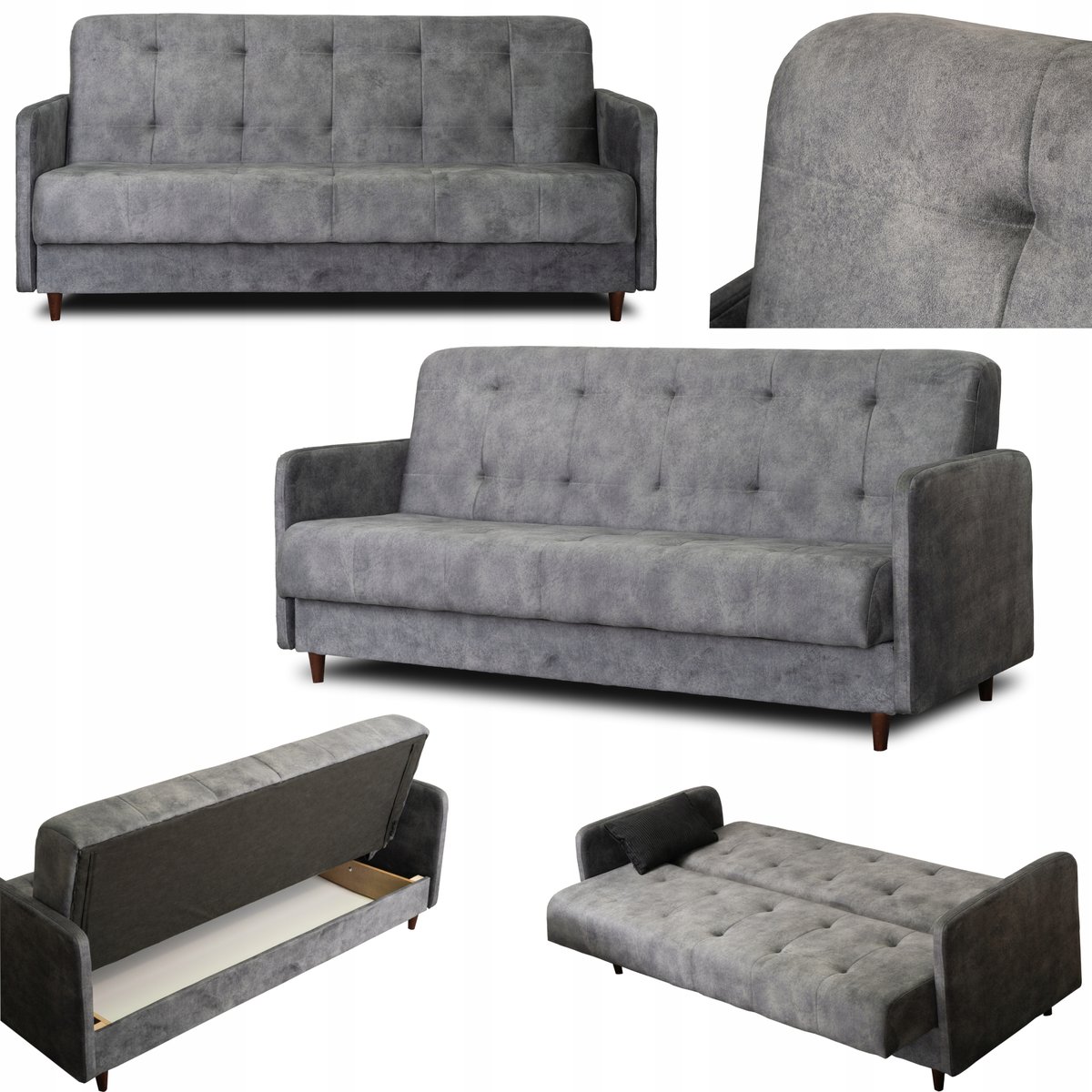 Wersalka Sofa Kanapa Rozkładana z Funkcją Spania Welurowa Szara TIVOLI
