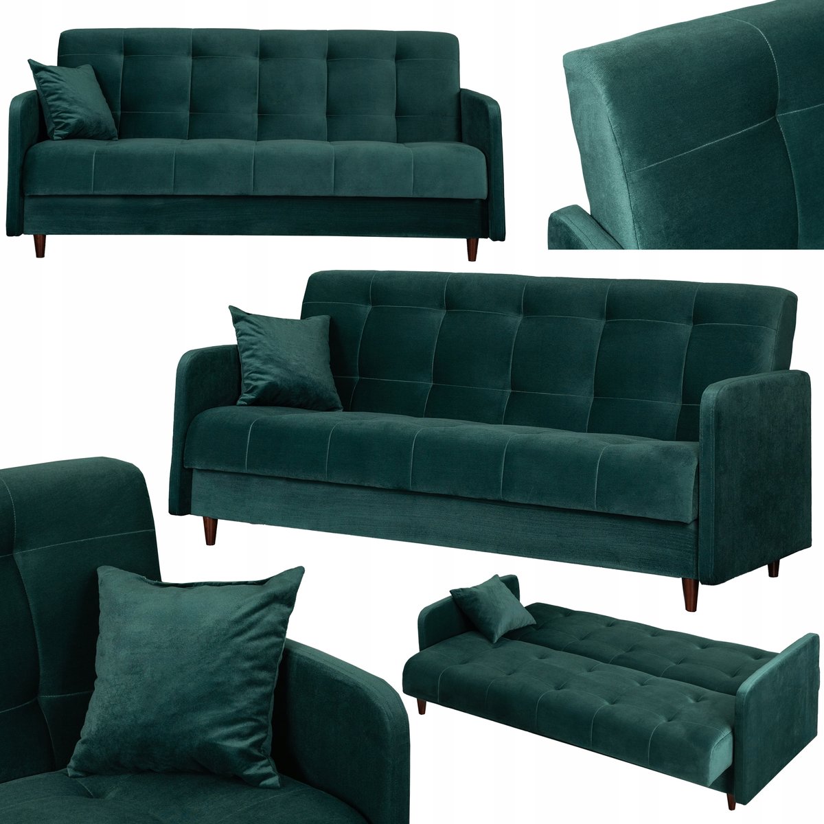 Wersalka Sofa Kanapa Rozkładana Z Funkcją Spania Welurowa Zielona TIVOLI