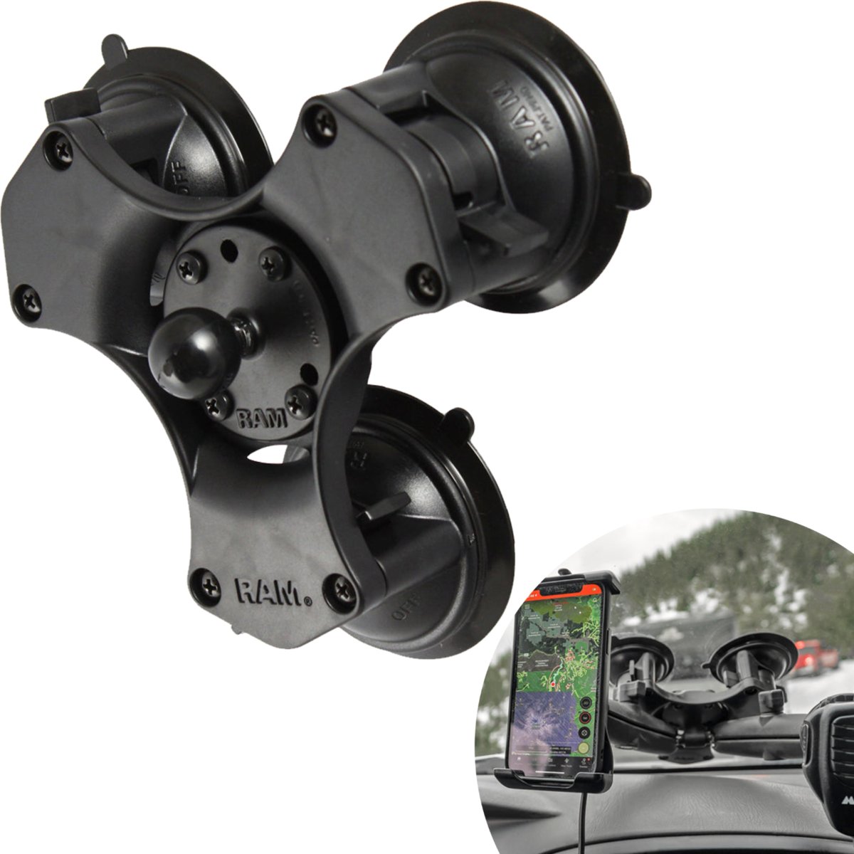 RAM Mount Potrójna Przyssawka z Głowicą w Rozmiarze B 1