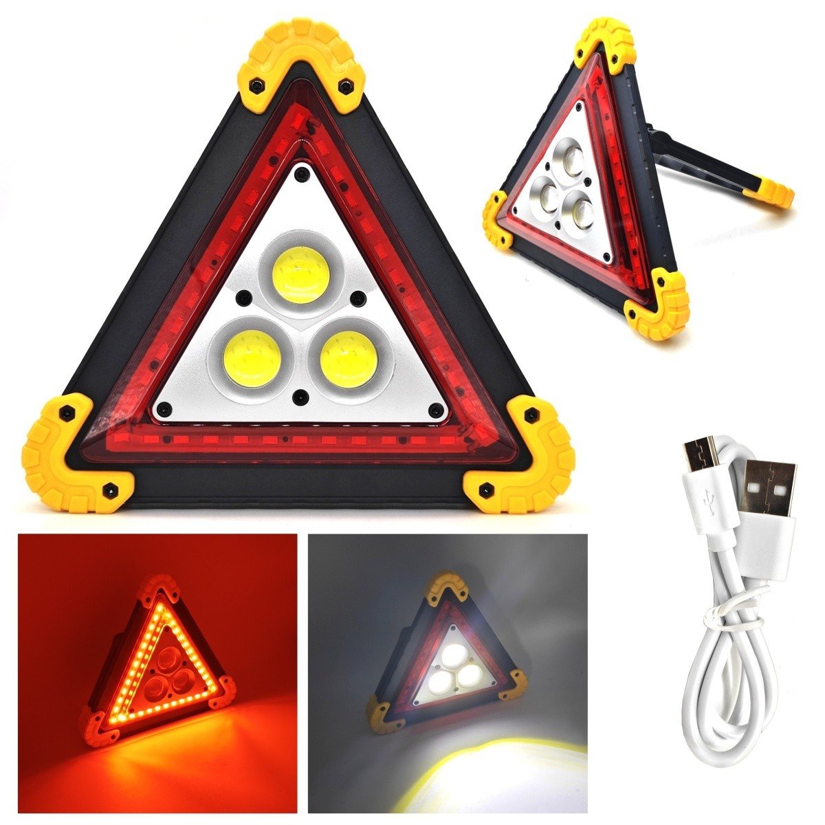 Trójkąt ostrzegawczy LED, latarka, lampa robocza, PowerBank + akumulatory Bądź widoczny
