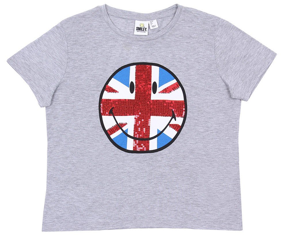 Szara koszulka/t-shirt z cekinami SMILEY XS