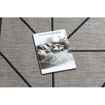 DYWAN SZNURKOWY SIZAL FLOORLUX 20605 srebrny / czarny / beż TRÓJKĄTY, GEOMETRYCZNY Szary, 200x290