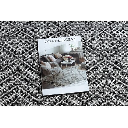 Dywan SZNURKOWY SIZAL SION Zygzag, Romby Boho 22168 płaskie tkanie czarny / ecru  Czarny, 160x220