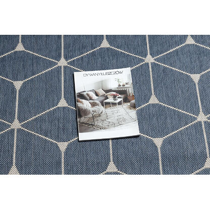 Dywan SZNURKOWY SIZAL FLAT 48721/591 KOSTKI 3D niebieski Niebieski, 140x200