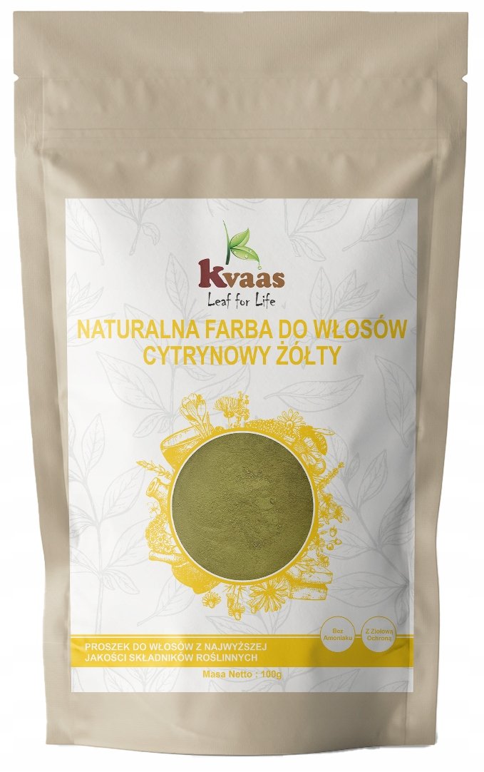 Kvaas, Naturalna Ziołowa Farba Henna Do Włosów, Cytrynowy Żółty Blond, 100g