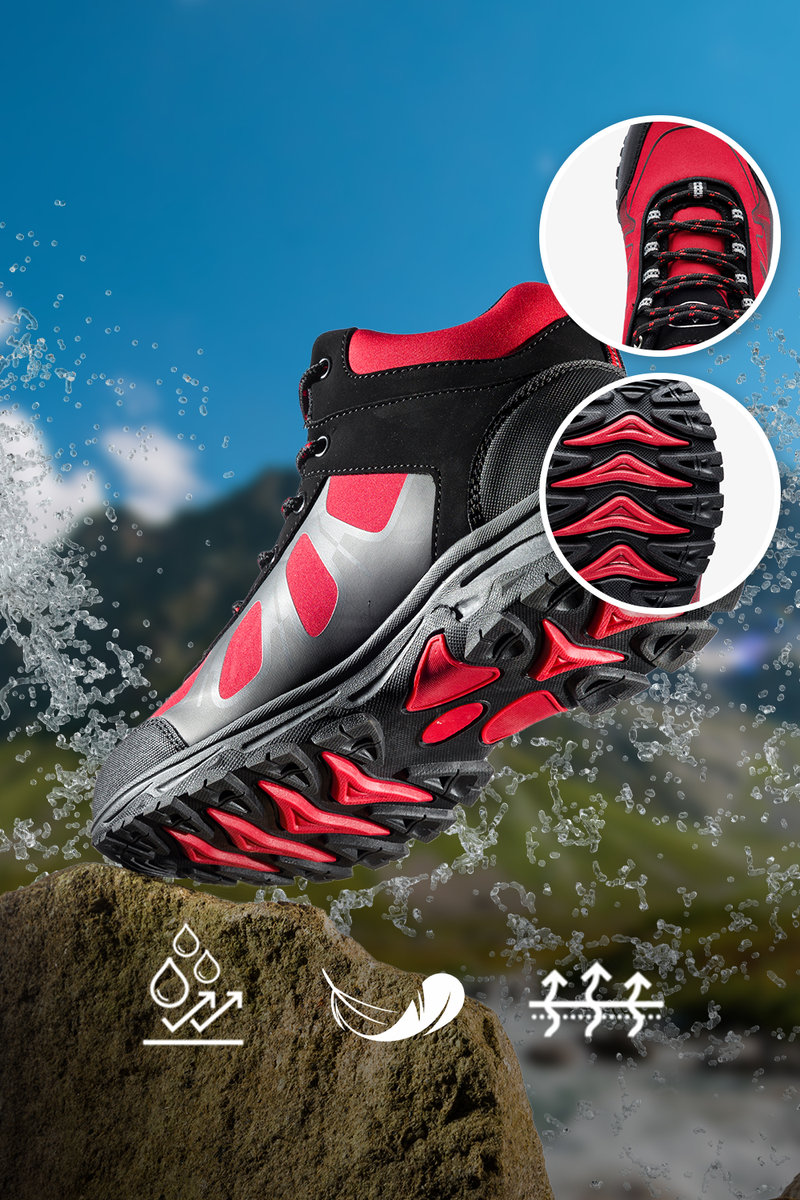 Czerwone buty trekkingowe damskie sznurowane z czarnymi dodatkami softshell Casu B2108-4-40