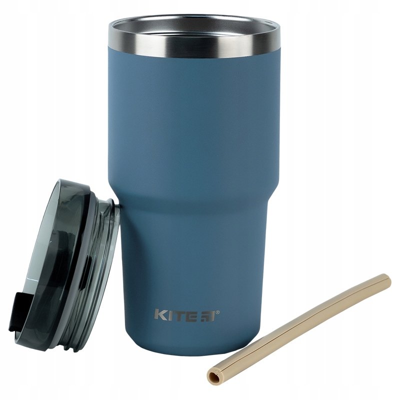 Kubek termiczny ze słomką ustnikiem stal nierdzewna 600 ml szary KITE