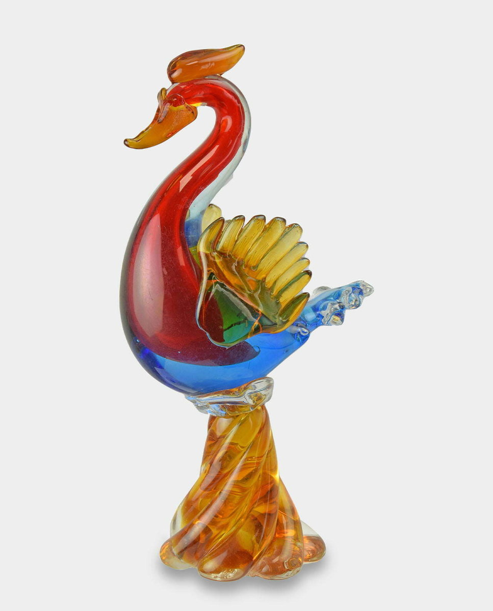Figura Szklana w Stylu Murano Kolorowy Łabędź 43 cm