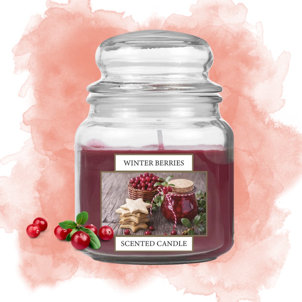 ŚWIECA W SZKLE WINTER BERRIES OWOCE ZIMOWE LEŚNE JAGODY