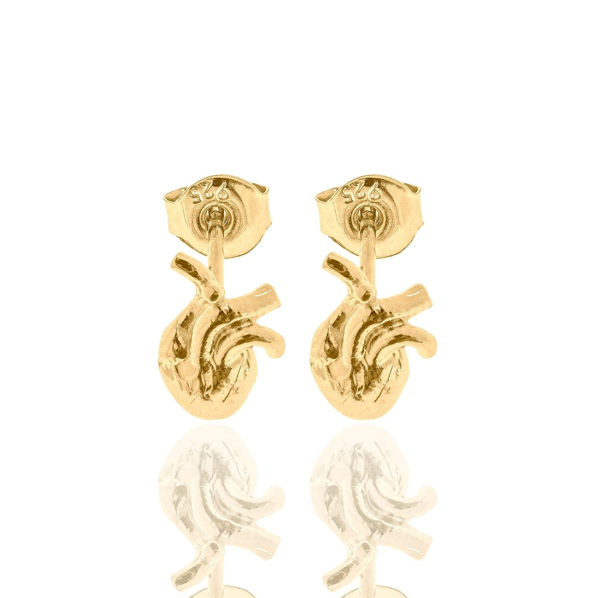 Kolczyki srebrne pozłacane z anatomicznymi sercami