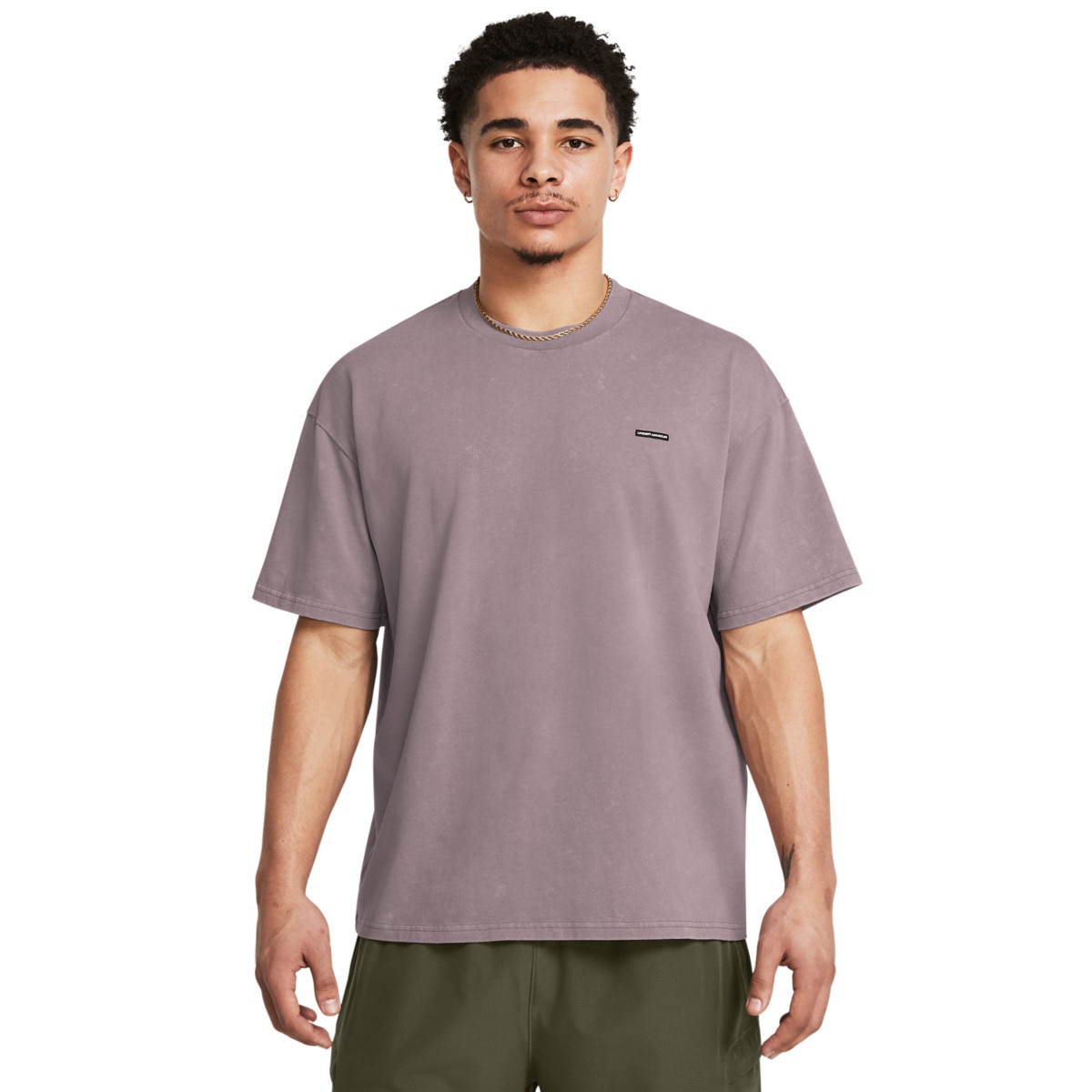 Męski t-shirt z nadrukiem Under Armour UA M Hw Os Logo Wash Ss - beżowy - UNDER ARMOUR