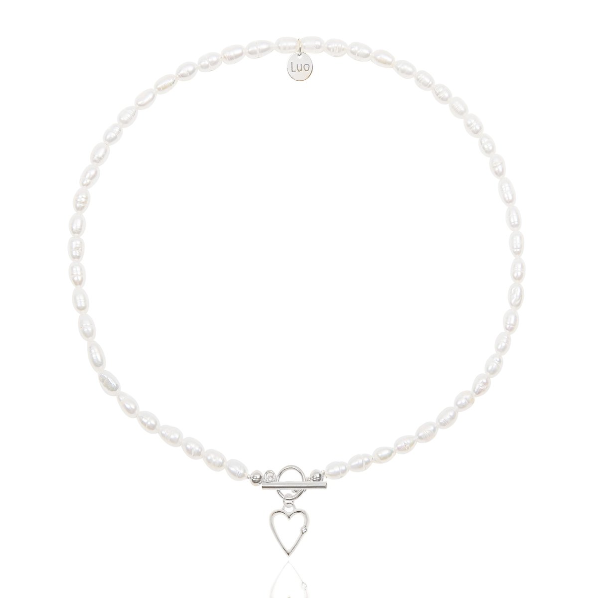 Naszyjnik z naturalnych pereł z sercem i kryształkiem 40 CM