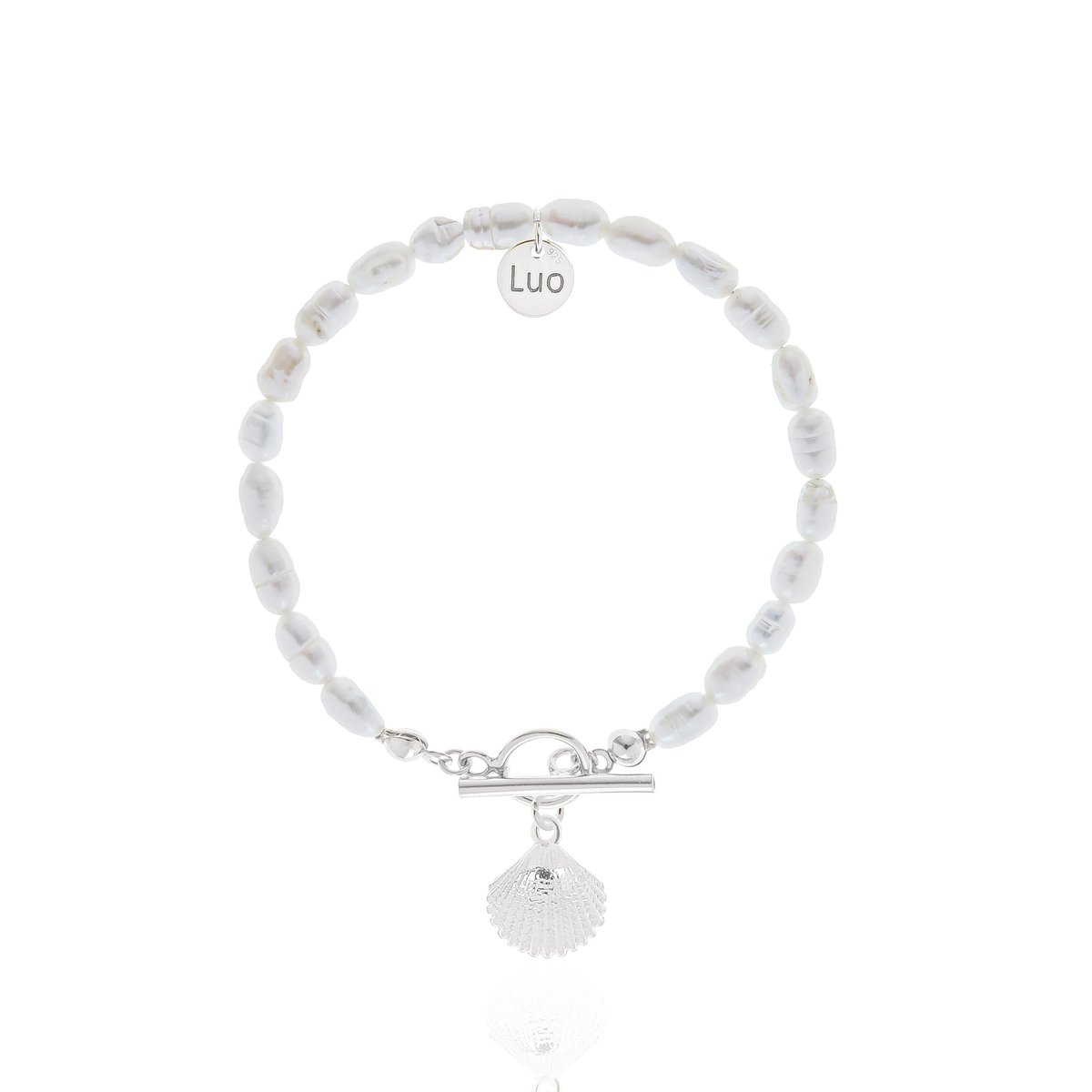 Bransoletka z naturalnych pereł z ozdobnym zapięciem i odlewaną muszelką