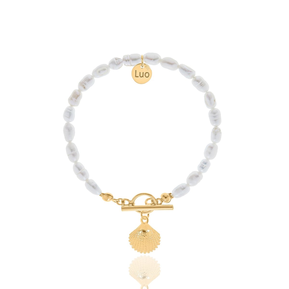 Bransoletka z naturalnych pereł z ozdobnym zapięciem i odlewaną muszelką