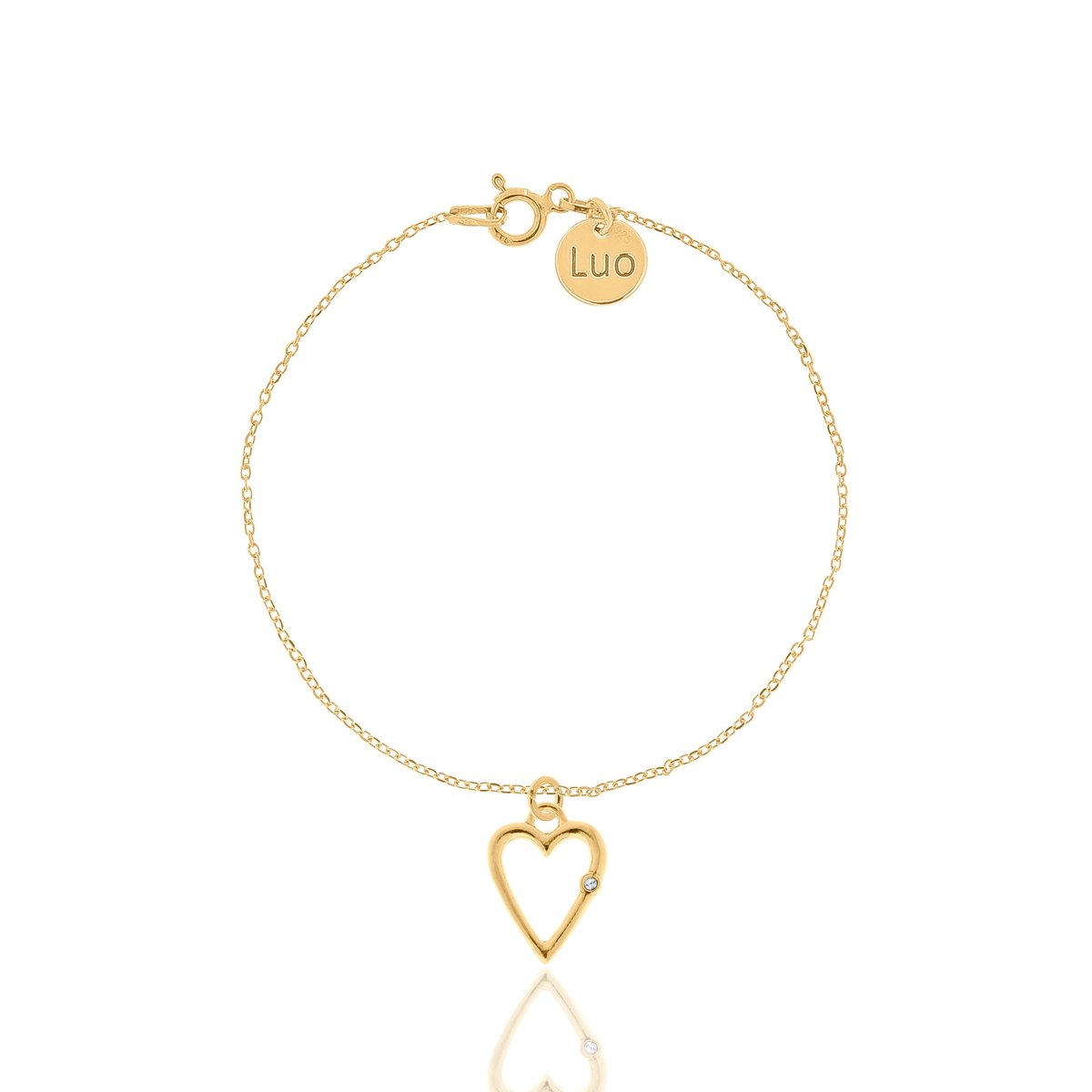 Bransoletka srebrna pozłacana z sercem i kryształkiem