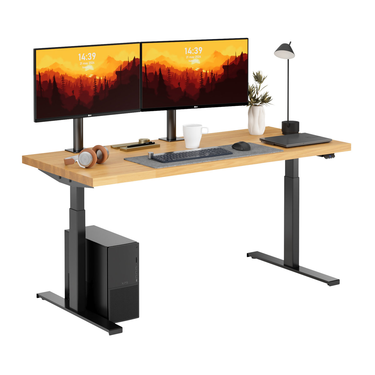 Ergonomiczne biurko elektryczne 160x70 cm dębowe loftowe