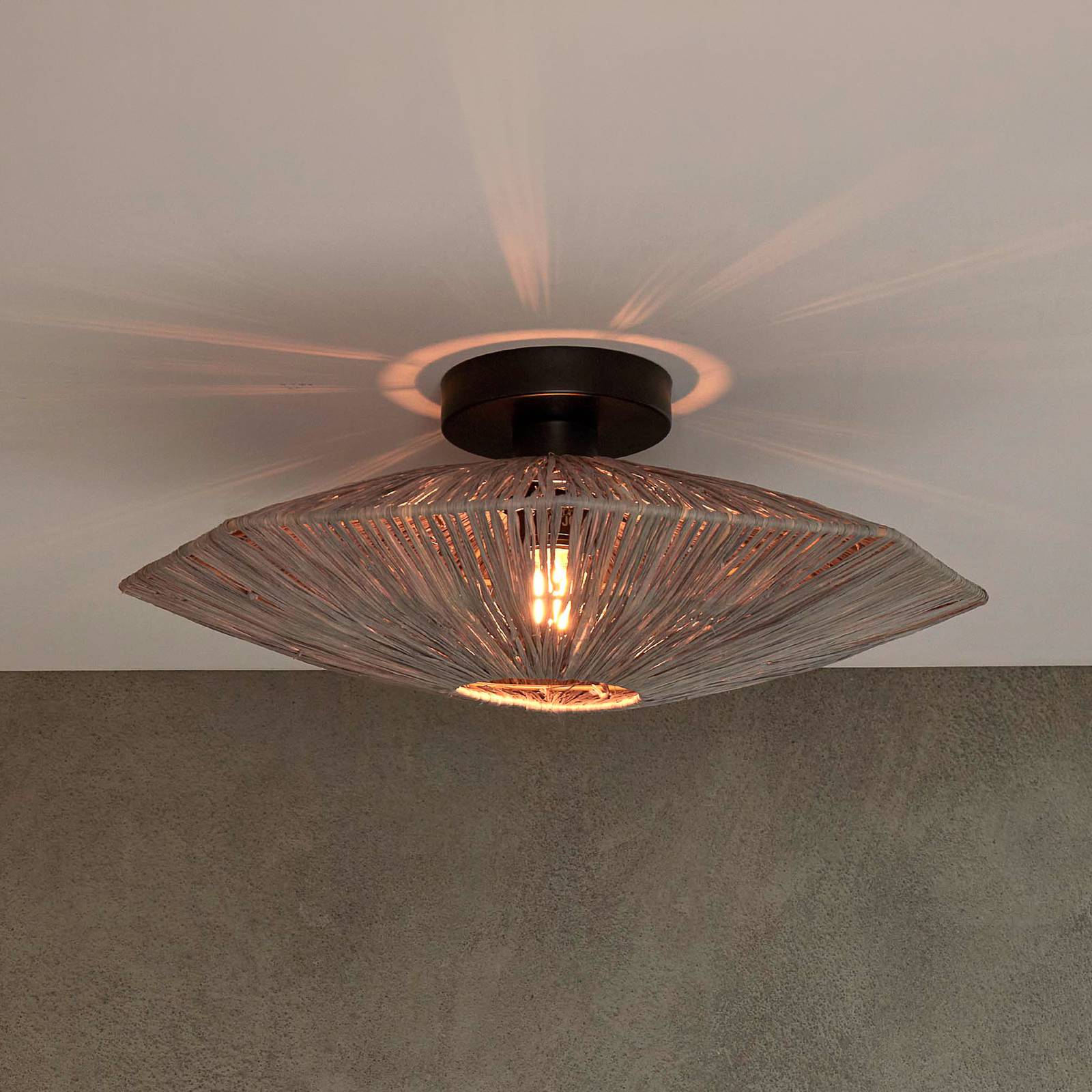 Good & Mojo Lampa sufitowa Good & Mojo Panama, ciemnoszara, Ø 45 cm, rafia