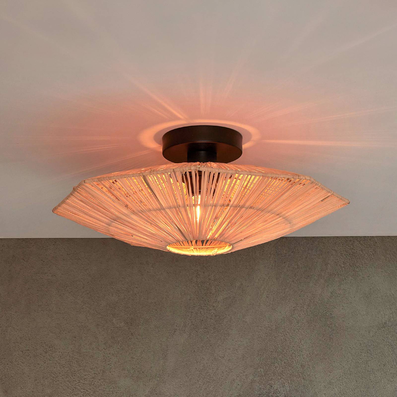 Good & Mojo Lampa sufitowa Good & Mojo Panama, naturalna, Ø 45 cm, rafia