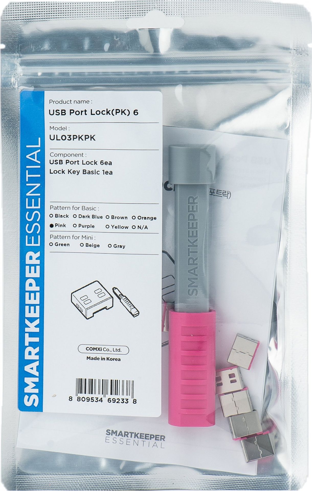 Smartkeeper SMARTKEEPER Basic USB Port Lock 6 - 1x klíč + 6x záslepka, růžová