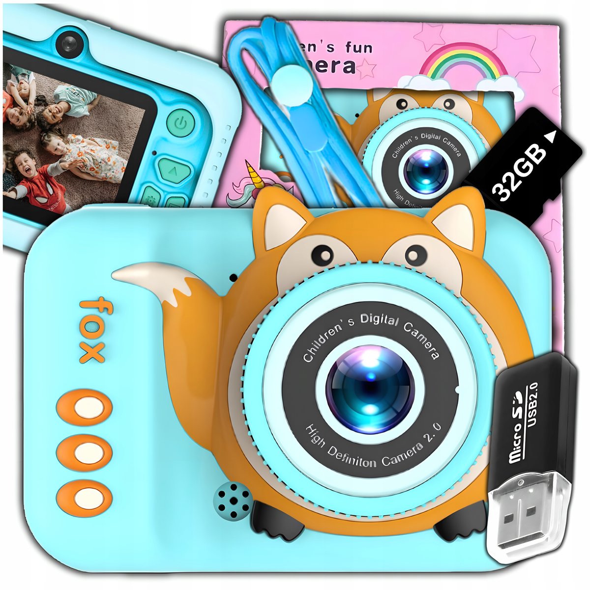 Aparat Cyfrowy Fotograficzny Dla Dzieci 40Mpx Kamera Zabawka Gry+Karta 32Gb