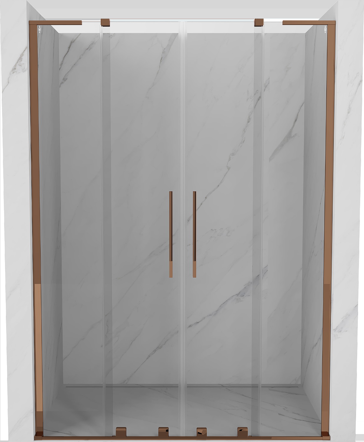 Mexen Velar L Duo drzwi prysznicowe rozsuwane 140 cm, transparent, różowe złoto - 871-140-003-02-60