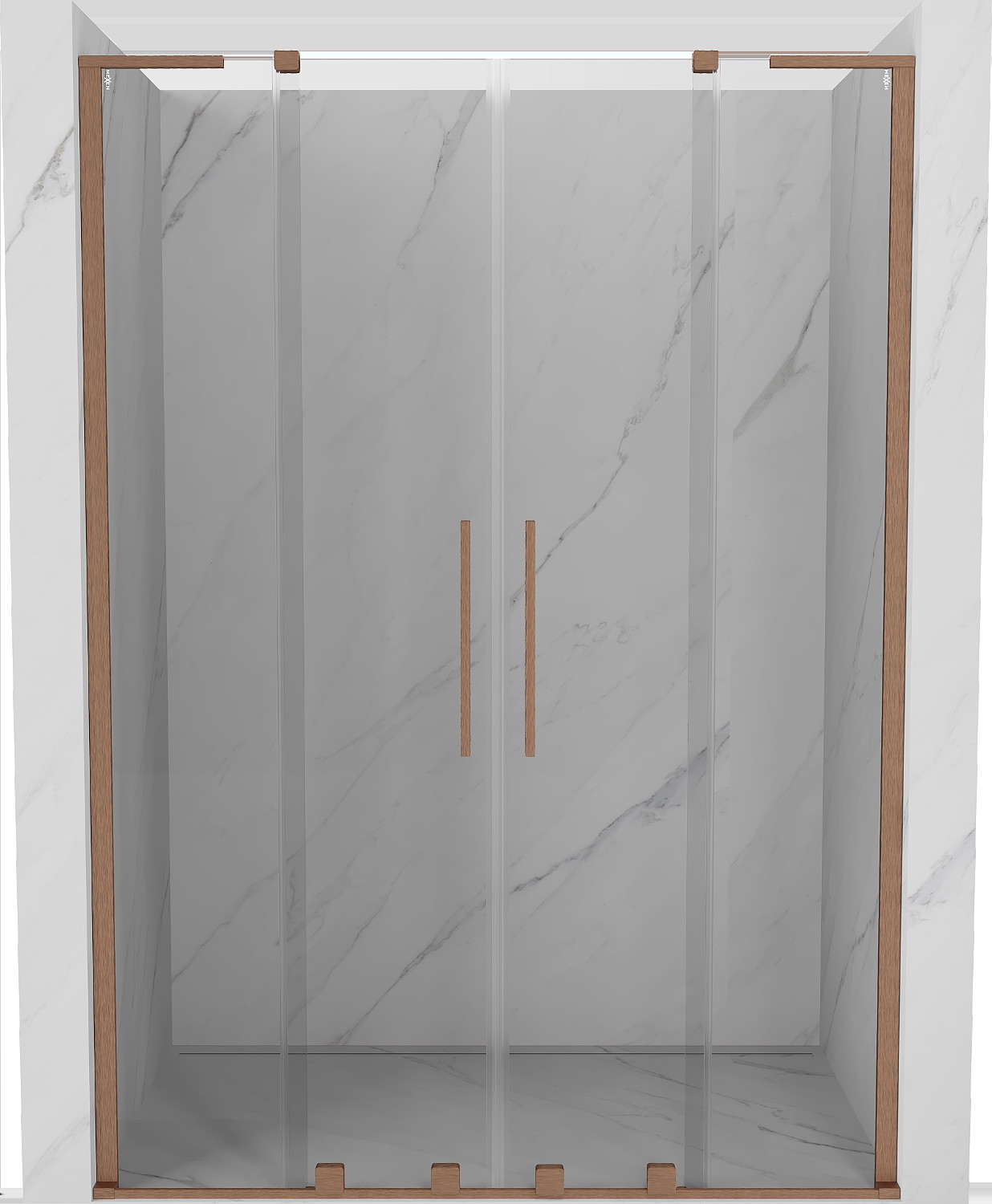Mexen Velar L Duo drzwi prysznicowe rozsuwane 150 cm, transparent, miedź szczotkowana - 871-150-003-02-65
