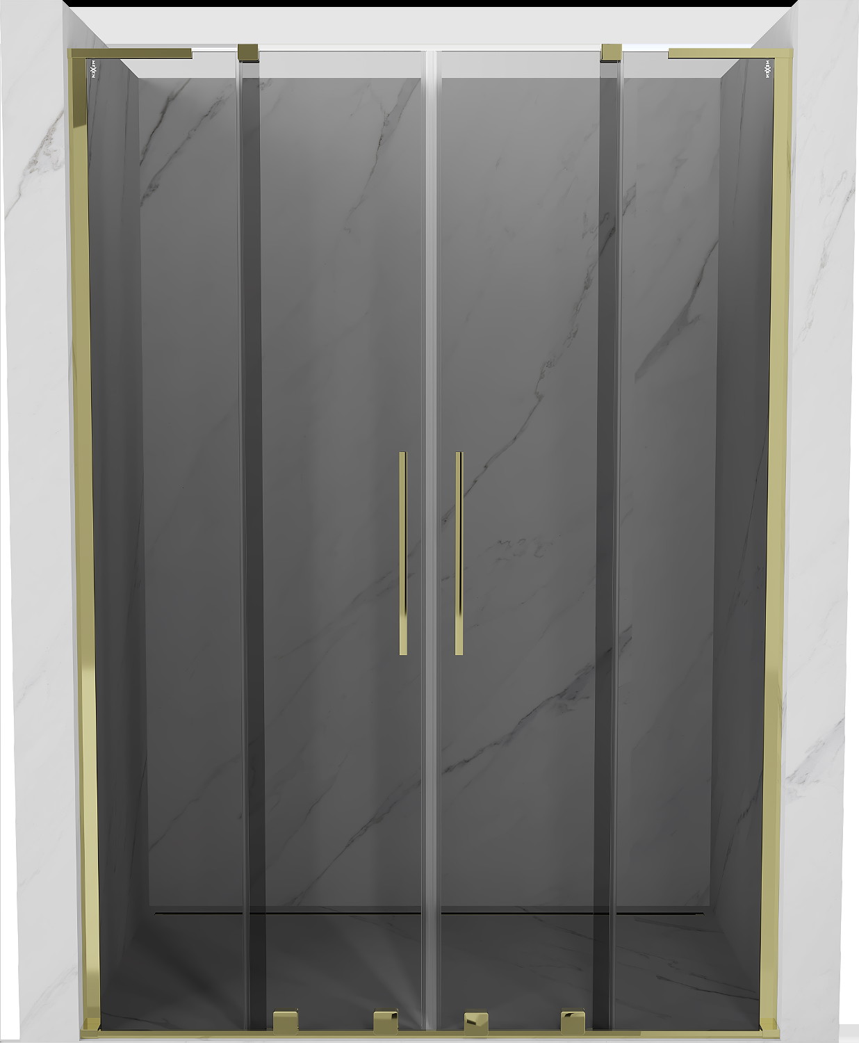 Mexen Velar L Duo drzwi prysznicowe rozsuwane 150 cm, grafit, złote - 871-150-003-42-50