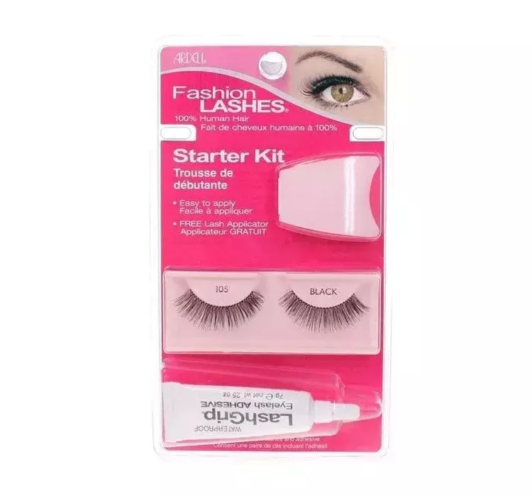 Ardell SET Fashion Lashes Starter Kit 1 para sztucznych rzęs 101 Denim Black + Lash Grip Woterproof klej do rzęs 7g + Aplicator ponad 3000 punktów 074764600820