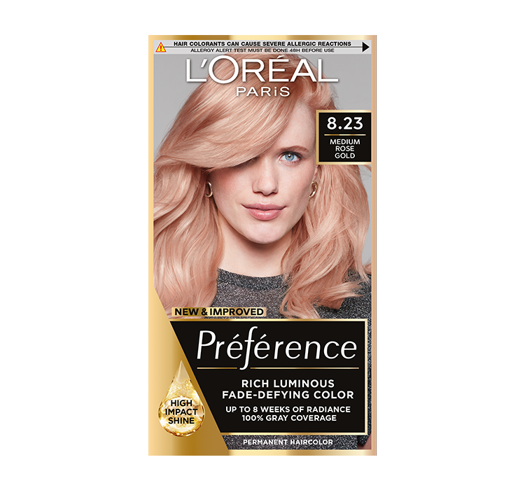 L'OREAL Récital Préférence - 8.23 - MEDIUM ROSE GOLD - Farba do włosów - Trwała koloryzacja - Jasny blond L'OMGDTJBL