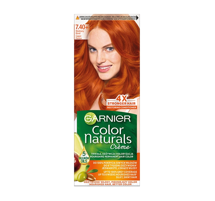 Garnier Color Naturals 7.40+ Miedziany blond, farba do włosów, do 100% pokrycia siwych włosów