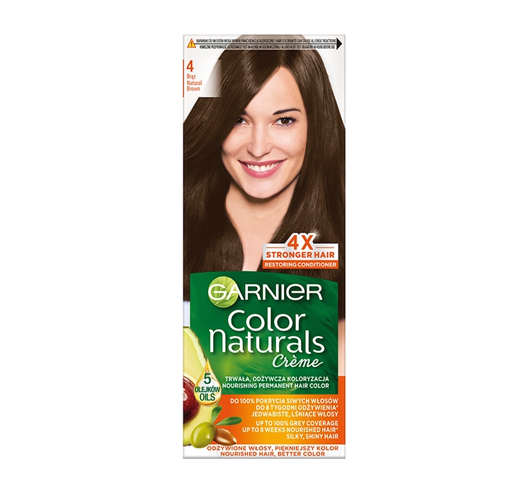 Garnier Color Naturals 4 Brąz, odżywcza farba do włosów, do 100% pokrycia siwych włosów