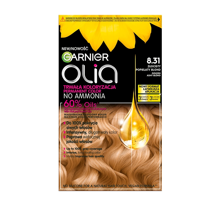 GARNIER OLIA TRWAŁA FARBA DO WŁOSÓW BEZ AMONIAKU 8.31 ZŁOCISTY POPIELATY BLOND