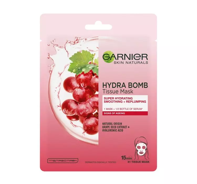 Garnier HYDRA BOMB Tissue Mask - Nawilżająco-wygładzająca maska w płacie - Winogrono