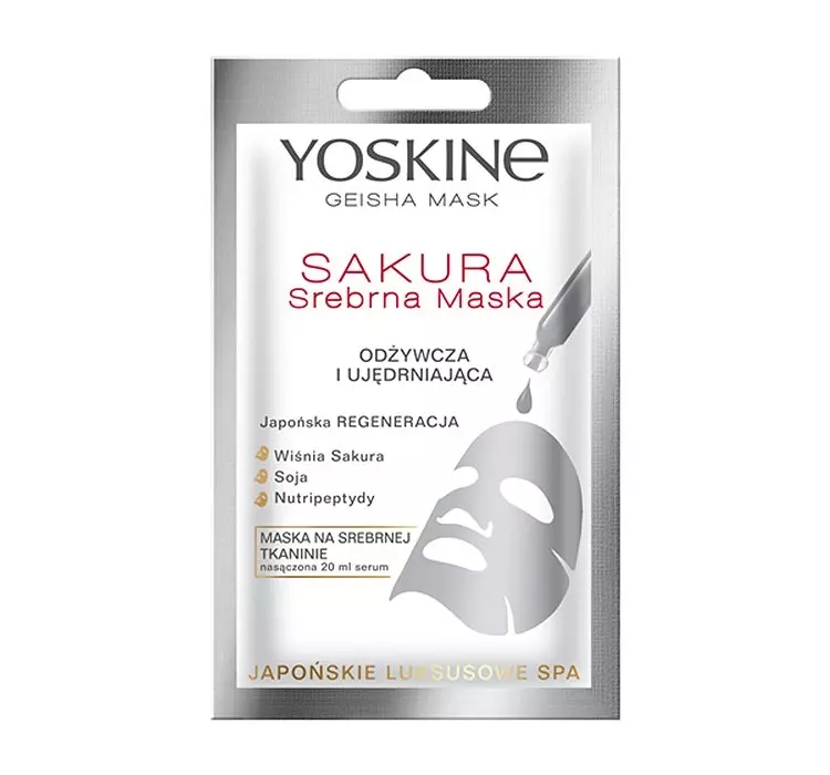 Yoskine Geisha Mask maska na srebrnej tkaninie sakura Maseczka do twarzy