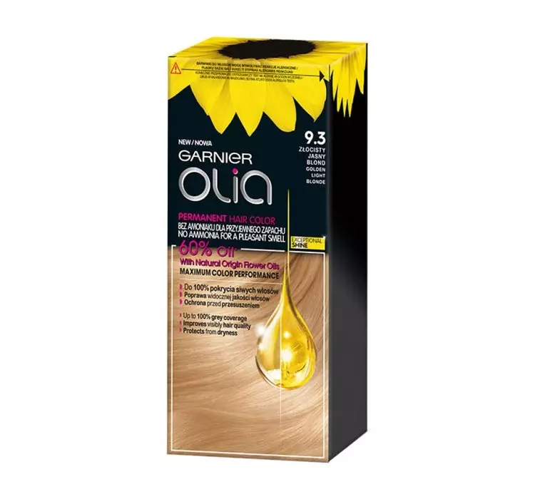 Garnier Olia 9.3 Złocisty jasny blond, farba do włosów bez amoniaku, 60% olejków