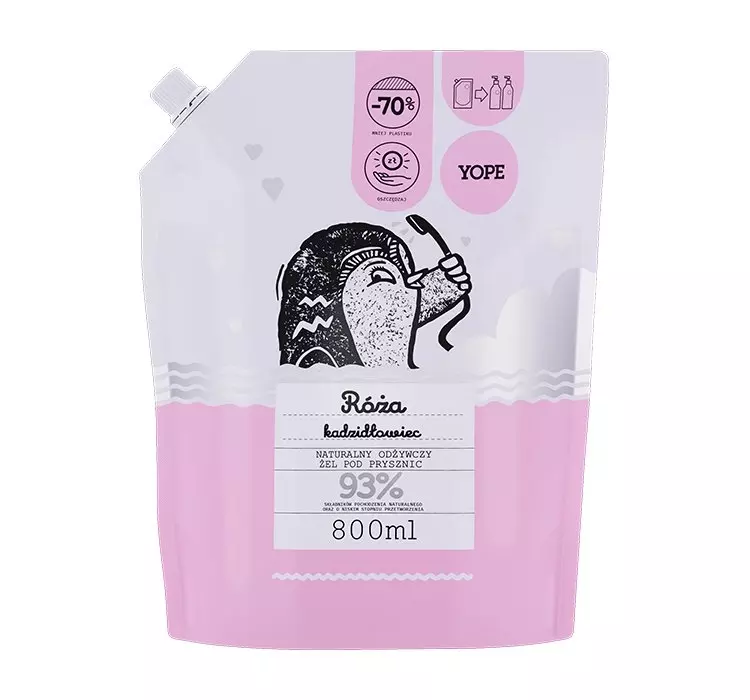 YOPE naturalny żel pod prysznic Róża i Kadzidłowiec Reffil 800 ml