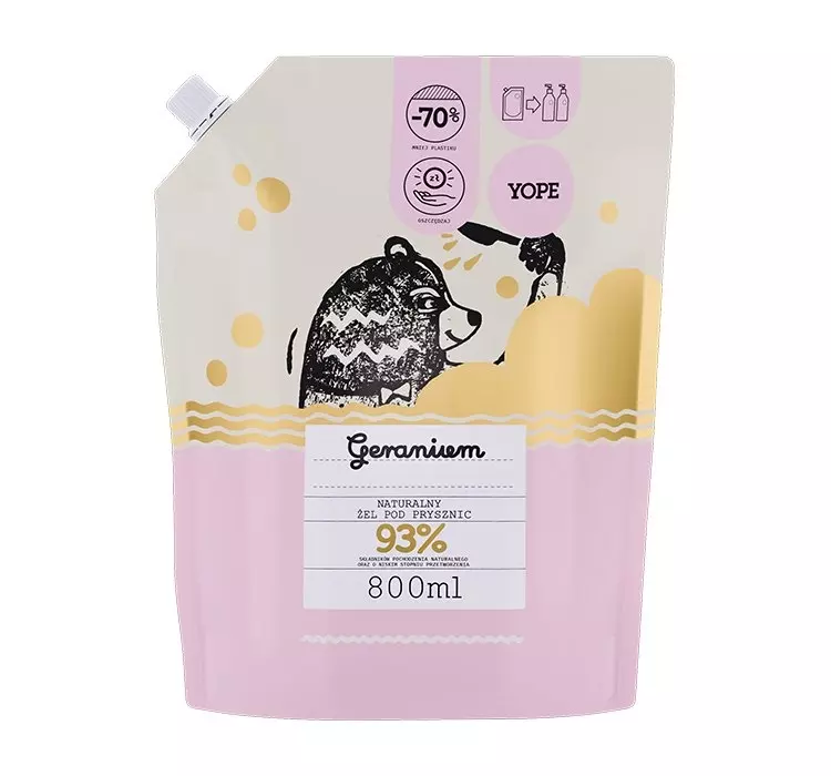 YOPE naturalny żel pod prysznic Geranium Reffil 800 ml