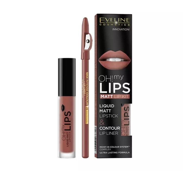 Eveline Oh My Lips zestaw do makijażu ust Liquid Matt Lipstick matowa pomadka 4,5 ml + Contour Lip Liner konturówka 01 Neutral Nude 1szt