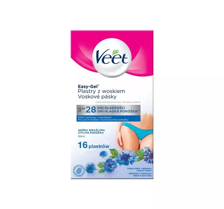 Veet Plastry z woskiem do depilacji bikini dla skóry wrażliwej 16szt