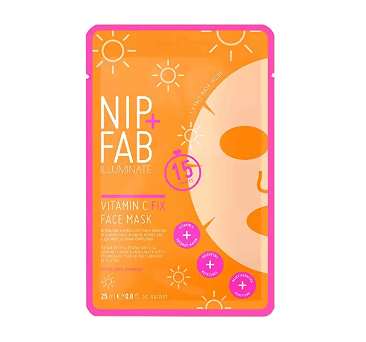 Nip+Fab Nip + Fab Vitamin C Fix | Maseczka Tkaninowa do Twarzy z Witaminą C | Woda Kokosowa | Ekstrakt z Owoców Cytrusowych | Nawilżająca Maseczka Antyoksydacyjna | Rozjaśnienie i Tonizacja Skóry | 25 ml