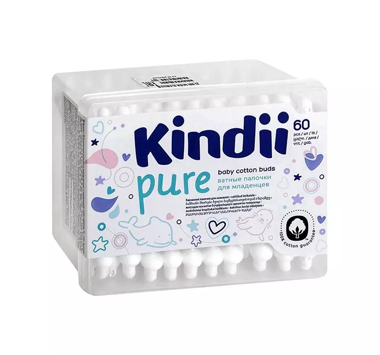 Cleanic KINDII PURE Patyczki higieniczne dla niemowląt, 60 szt 5900095030980
