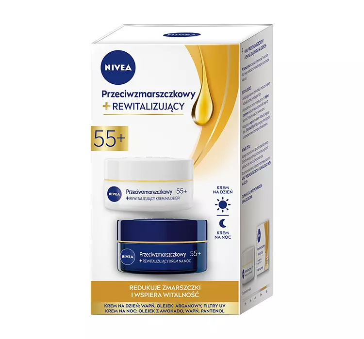 Nivea 2 Pack Przeciwzmarszczkowy+, Rewitalizujący krem na dzień i krem na noc 55+, 2x50ml