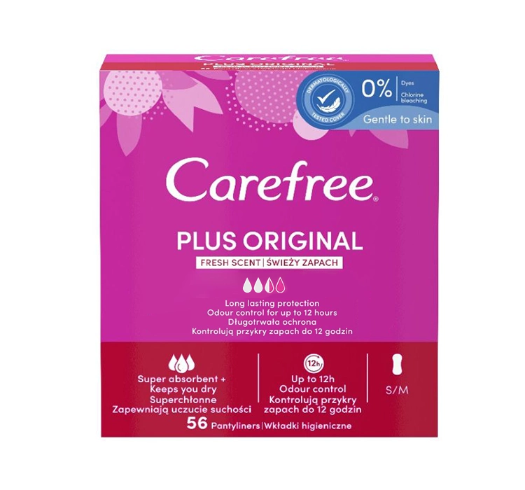 CAREFREE PLUS ORIGINAL FRESH SCENT WKŁADKI HIGIENICZNE 56 SZTUK