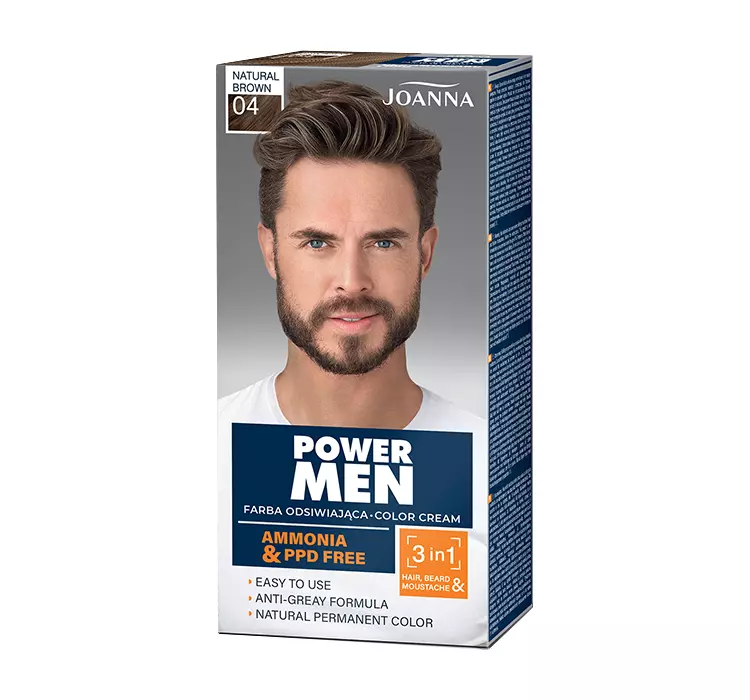 Joanna Power Men Color Cream Farba do włosów 3in1 dla mężczyzn 04 Natural Brown 100g