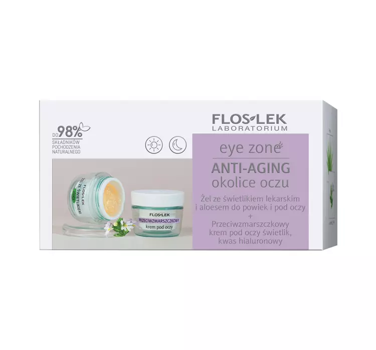 FLOS-LEK Zestaw Anti-Aging okolice oczu - Żel ze świetlikiem lekarskim i aloesem do powiek i pod oczy, 10g + Przeciwzmarszczkowy krem pod oczy, 15ml - >>> DARMOWA od 99zł 