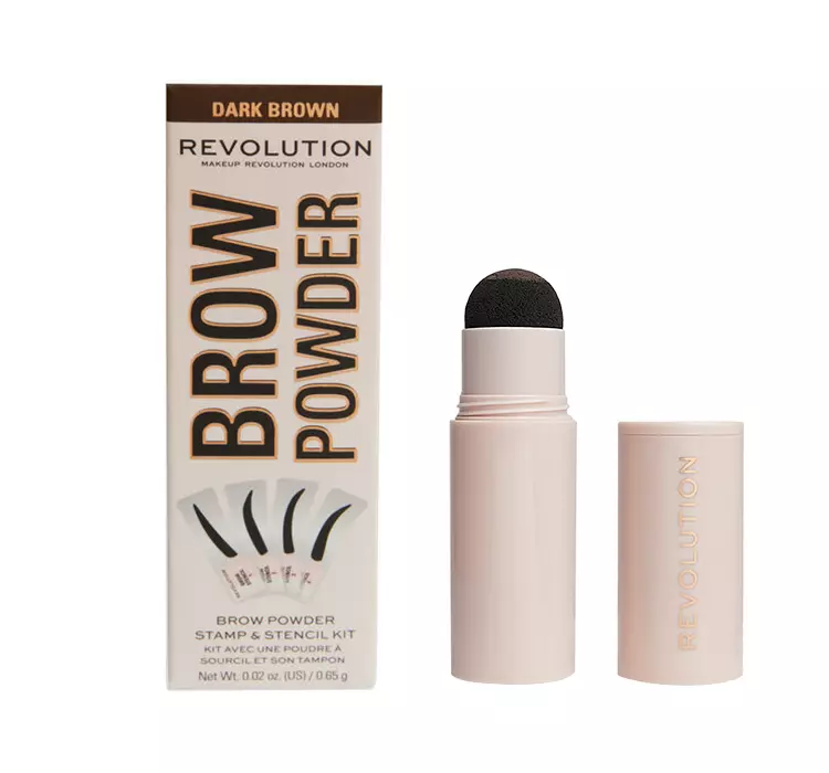 MAKEUP REVOLUTION BROW POWDER ZESTAW DO BRWI STEMPEL + SZABLONY DARK BROWN