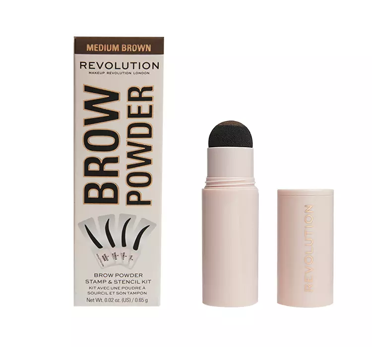 MAKEUP REVOLUTION BROW POWDER ZESTAW DO BRWI STEMPEL + SZABLONY MEDIUM BROWN