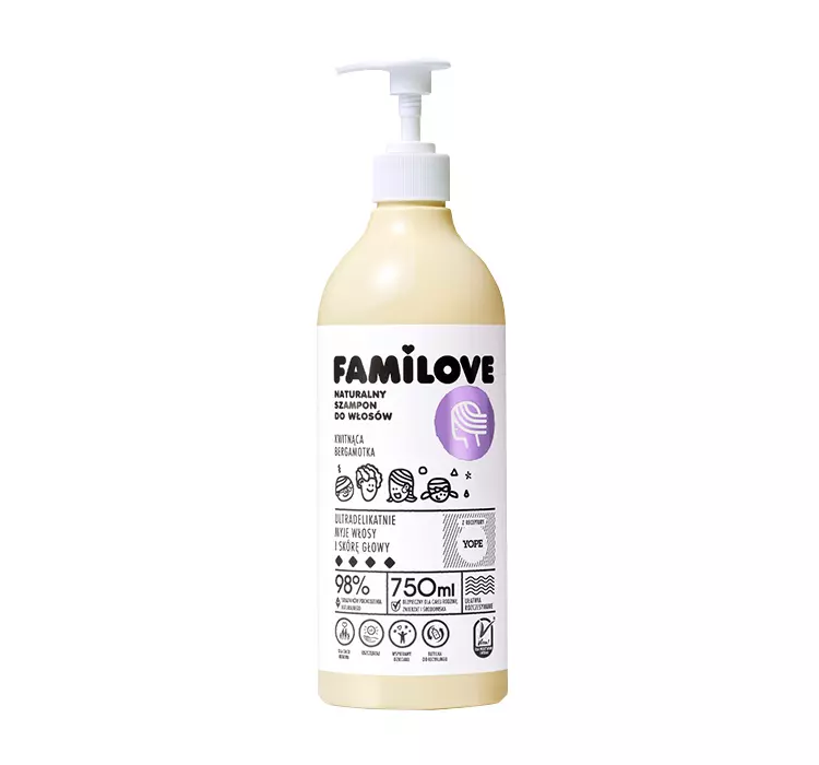 YOPE - FAMILOVE - Naturalny szampon do włosów dla całej rodziny - KWITNĄCA BERGAMOTKA - 750 ml