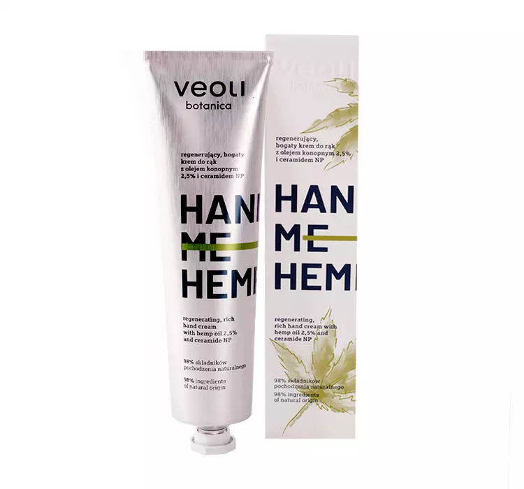 Veoli Botanica, NP Hand ME HEMP, Regenerujący bogaty krem do rąk z olejem konopnym 2,5% i ceramidem, 75 ml