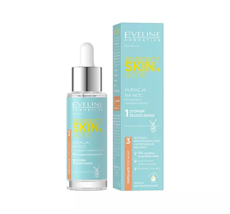 Eveline Cosmetics Perfect Skin.acne Kuracja na noc korygująca niedoskonałości – 1 stopień złuszczania 30.0 ml